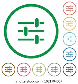 Adjustment flat color icons in round outlines on white background