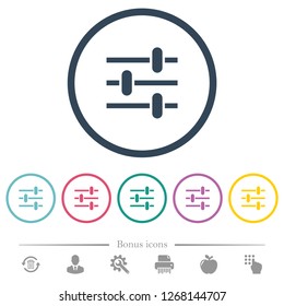 Adjustment flat color icons in round outlines. 6 bonus icons included.
