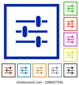 Adjustment flat color icons in square frames on white background