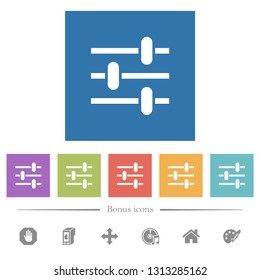 Adjustment flat white icons in square backgrounds. 6 bonus icons included.
