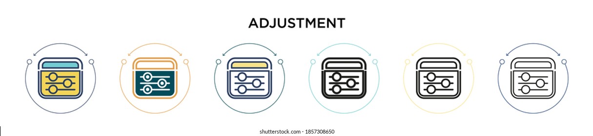 Adjustment icon in filled, thin line, outline and stroke style. Vector illustration of two colored and black adjustment vector icons designs can be used for mobile, ui, web