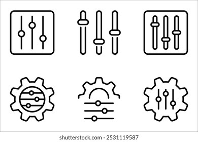 Ajuste o conjunto de ícones lineares. Alterações pessoais. Regulamentação do sistema. Mudar o nível. ilustração vetorial no fundo branco