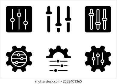 Ajuste o conjunto de ícones lineares. Alterações pessoais. Regulamentação do sistema. Mudar o nível. ilustração vetorial no fundo branco