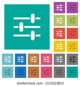 Adjustment multi colored flat icons on plain square backgrounds. Included white and darker icon variations for hover or active effects.