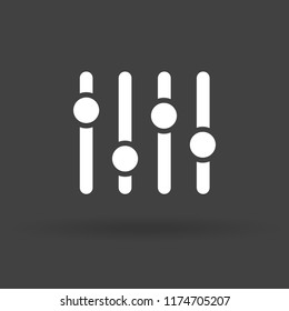 Adjustment music icon. Volume panel sign. Audio mixer adjusting symbol. Sound balance illustration. Level tuner emblem. Musical setting switch concept. Studio mixing label.