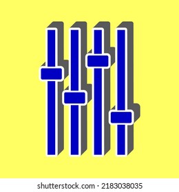 Adjustment music line sign. Blue Icon with white stroke in 3d at yellow Background. Illustration.