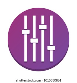 Adjustment music line sign. Vector. White icon with flat shadow on purpureus circle at white background. Isolated.