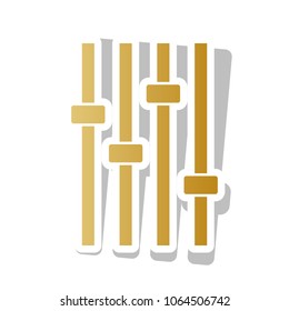 Adjustment music line sign. Vector. Golden gradient icon with white contour and rotated gray shadow at white background.