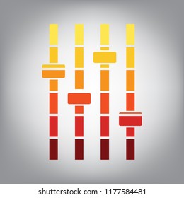 Adjustment music line sign. Vector. Horizontally sliced icon with colors from sunny gradient in gray background.