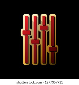 Adjustment music line sign. Vector. Red icon with small black and limitless shadows at golden sticker on black background.