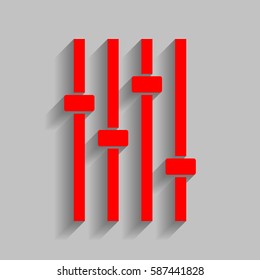 Adjustment music line sign. Vector. Red icon with soft shadow on gray background.
