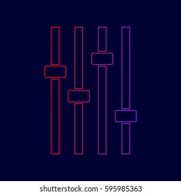 Adjustment music line sign. Vector. Line icon with gradient from red to violet colors on dark blue background.