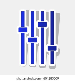 Adjustment music line sign. Vector. New year bluish icon with outside stroke and gray shadow on light gray background.