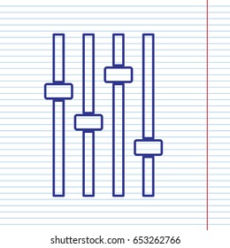 Adjustment music line sign. Vector. Navy line icon on notebook paper as background with red line for field.