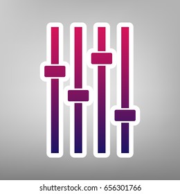 Adjustment music line sign. Vector. Purple gradient icon on white paper at gray background.