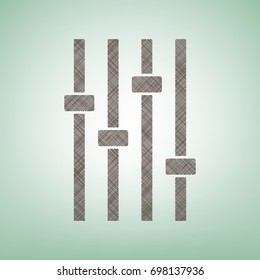 Adjustment music line sign. Vector. Brown flax icon on green background with light spot at the center.