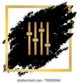 Adjustment music line sign. Vector. Golden icon at black spot inside golden frame on white background.