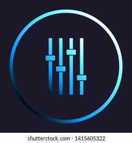 Adjustment music line sign. White, cyan and blue gradient icon as round button in white shell at dark blue background. Illustration.