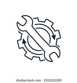Adjustment, repair, improvement. Vector linear icon on a white background.