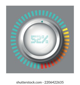 Adjustment round dial. Button labeled 52 percent, dashboard and scale. Graphic element for programs and apps. Interface for software in futuristic style. Realistic 3D modern vector illustration