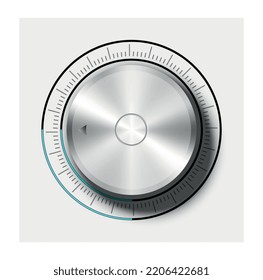 Adjustment round dial. Shiny gray button with blue neon, graphic element for creating settings menu. Interface for programs, applications and software. Realistic 3D modern vector illustration