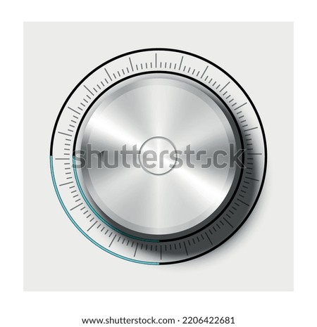 Adjustment round dial. Shiny gray button with blue neon, graphic element for creating settings menu. Interface for programs, applications and software. Realistic 3D modern vector illustration