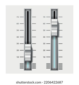 Adjustment scale set. Interface, graphic element for applications, software and programs. Working with sound, player and listening to music, favorite songs. Realistic 3D modern vector illustration