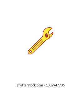 Icono de la llave de ajuste. Icono de construcción. Sencillo, plano, contorno, amarillo, marrón.