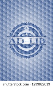 Ad-lib blue emblem or badge with abstract geometric polygonal pattern background. svg