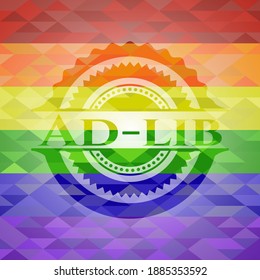 Ad-lib emblem on mosaic background with the colors of the LGBT flag.  svg