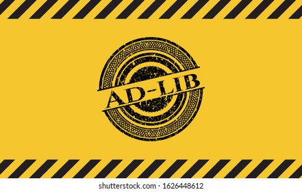 Ad-lib grunge black emblem with yellow background, warning sign. Vector Illustration. Detailed. svg