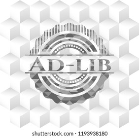 Ad-lib retro style grey emblem with geometric cube white background svg