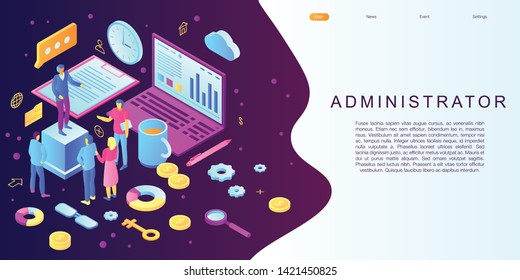 Admin concept banner. Isometric illustration of admin vector concept banner for web design