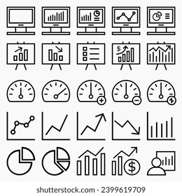 Paquete de iconos del tablero de mandos de administración con el estilo del botón de interferencia de contorno y el trazo