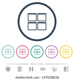 Admin dashboard panels flat color icons in round outlines. 6 bonus icons included.