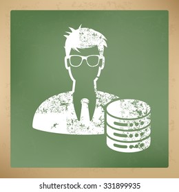 Admin, data server design on old paper background, vector