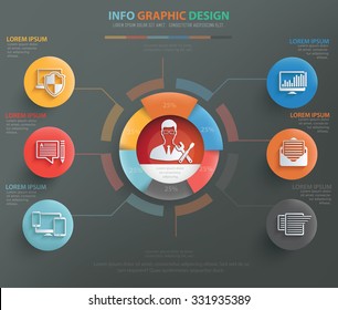 Admin, database, network info graphic design, clean vector