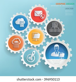 Admin and development design,gear info graphic on clean background,vector
