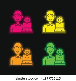 Admin four color glowing neon vector icon