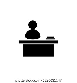 admin icon, silhouette design of man behind desk