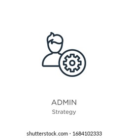 Admin icon. Thin linear admin outline icon isolated on white background from strategy collection. Line vector sign, symbol for web and mobile