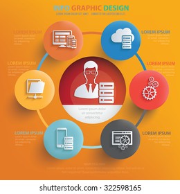 Admin and network info graphic design on yellow background,vector