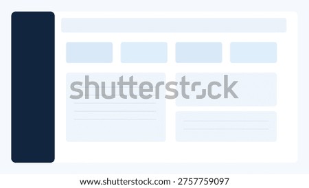 Admin panel interface background with left sidebar layout, analytics cards, table zones and clean modern dashboard structure for SaaS platforms