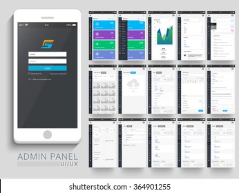 Admin Panel UI, UX and GUI template layout including different screens for Responsive E-commerce Website, Webpage and Mobile Apps.