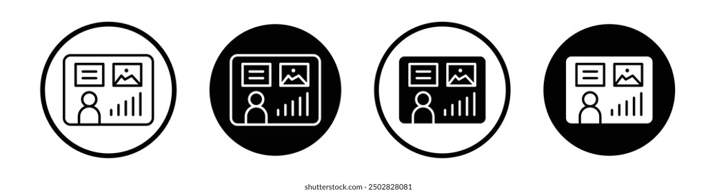 Admin panel vector icon set black filled and outlined style.