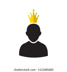 Admin Privileged Profile with Gold Crown Vector Illustration. VIP King User Icon in Flat Style. Priority Customer Concept or Logo