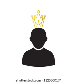 Admin Privileged Profile with Gold Crown Vector Illustration. VIP King User Icon in Flat Style. Priority Customer Concept or Logo