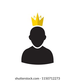 Admin Privileged Profile with Gold Crown Vector Illustration. VIP King User Icon in Flat Style. Priority Customer Concept or Logo
