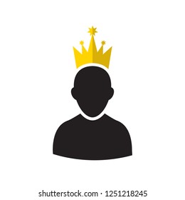 Admin Privileged Profile With Gold Crown Vector Illustration. VIP King User Icon In Flat Style. Priority Customer Concept Or Logo