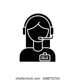 Admin Support Black Glyph Icon. Virtual Assistant, Consultant. Managing And Assistance, Schedule Planning, Administration Support. Silhouette Symbol On White Space. Vector Isolated Illustration